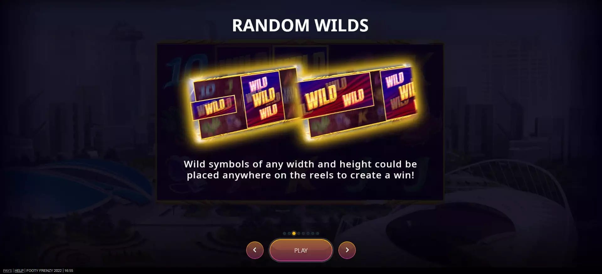 老虎機盤面上的 Random Wilds 隨機百搭圖案示意圖