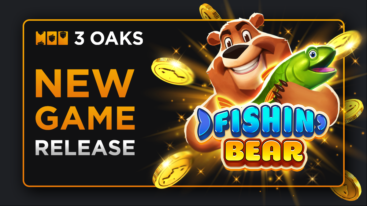 Fishin Bear 老虎機遊戲畫面，3 Oaks Gaming 釣魚熊主題老虎機