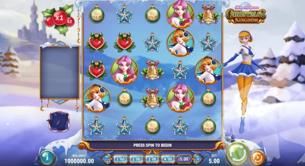 Moon Princess Christmas Kingdom 老虎機遊戲畫面，Play'n GO 聖誕公主主題消除老虎機